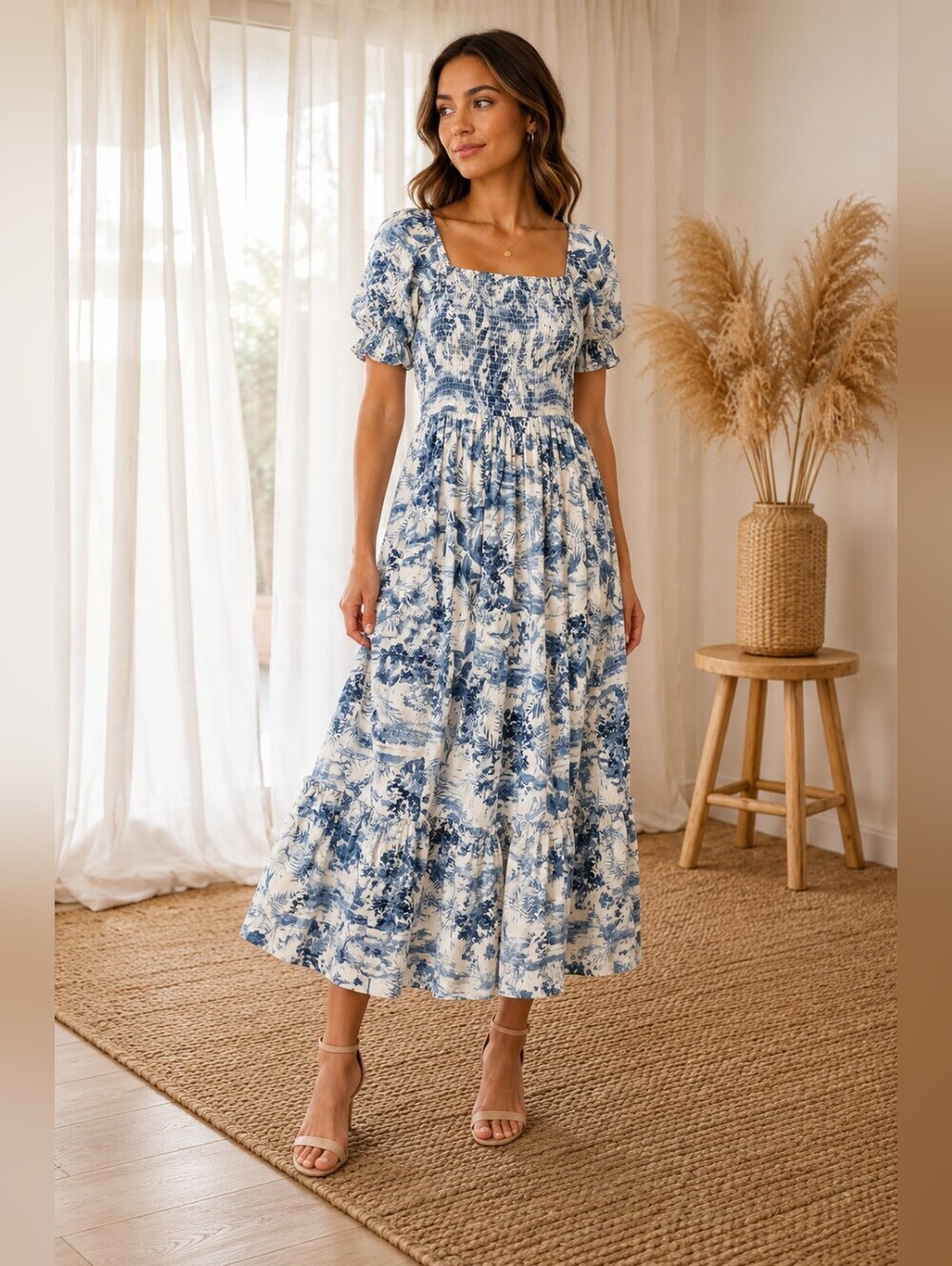 BY THE RIVER x ANTHROPOLOGIE Toile Smock Midi Dress Sz M NWOT